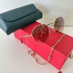 Valentino Garavani Gold Sunglasses with Chain VA2043